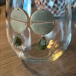 Brass and Green Labradorite Dangle Earrings